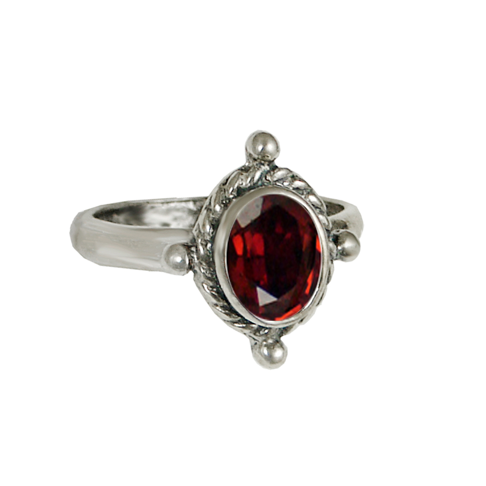 Sterling Silver Custom Made Ring With Faceted Garnet Size 7